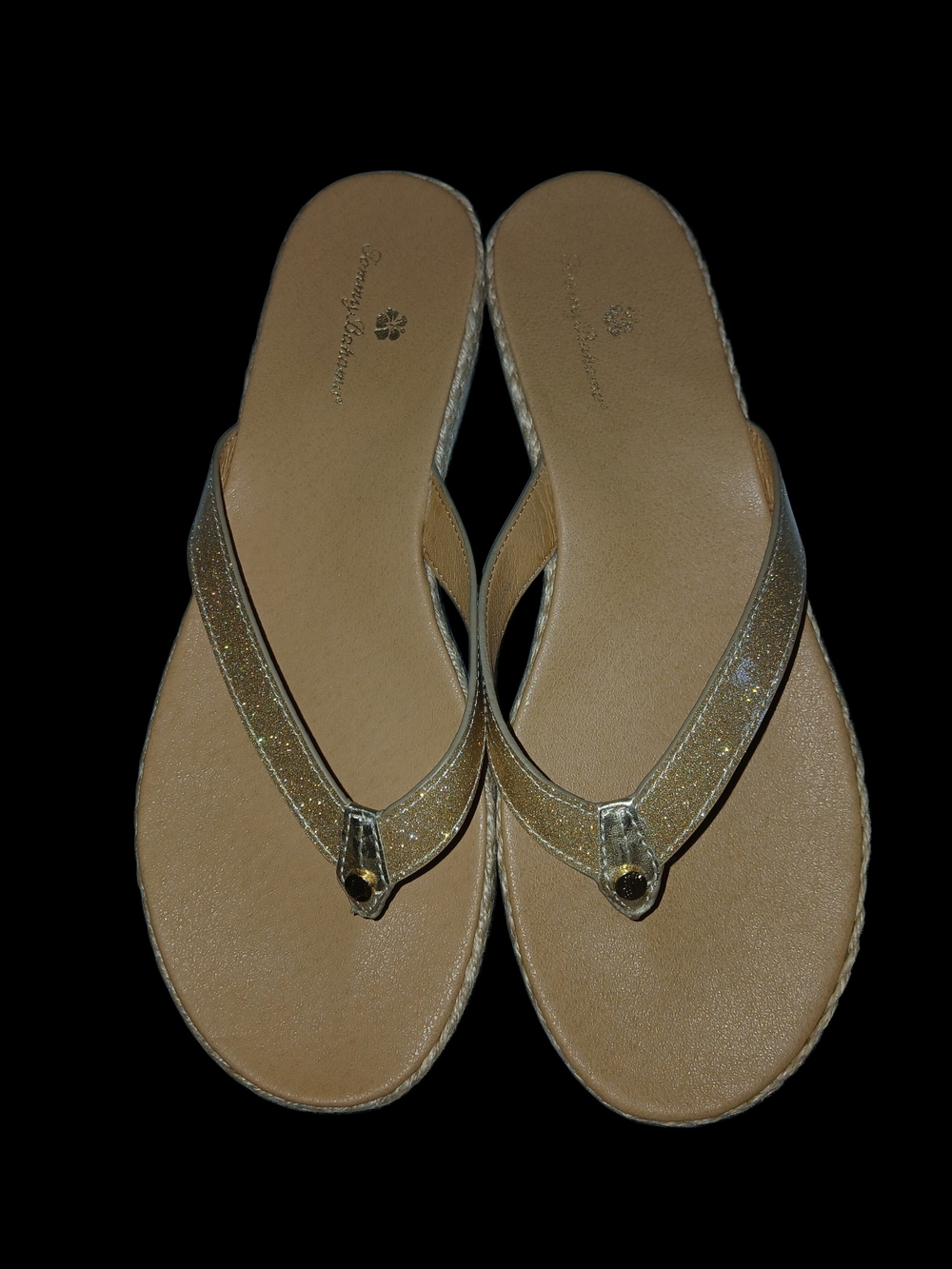 TOMMY BAHAMA Ladies Gold Glitter Flip Flop Sandals - Comfortable Casual Thong